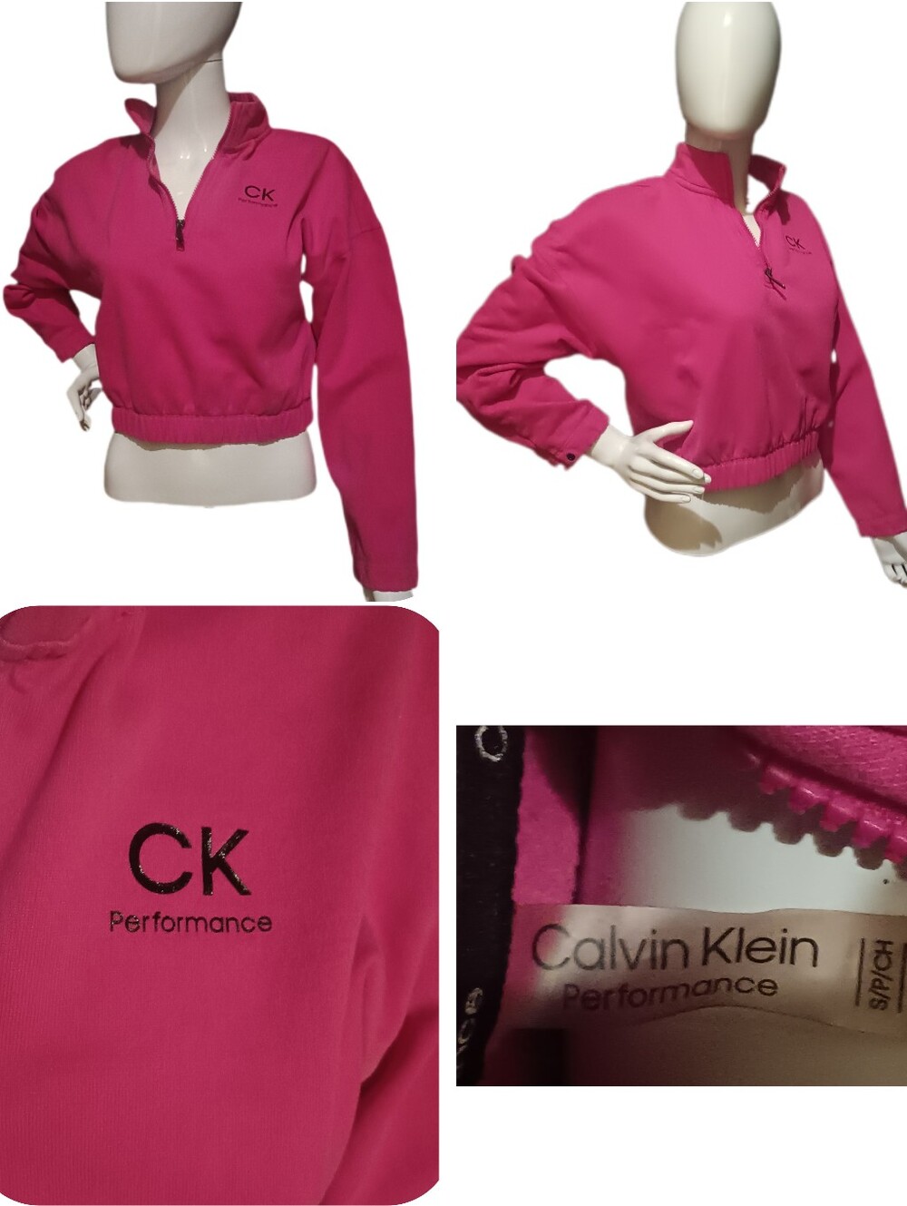 Calvin Klein Bright Pink Cropped Half-Zip Sweatshirt